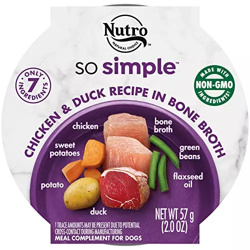 Nutro So Simple Meal Complement Wet Dog Food Chicken and Chicken & Duck Recipes in Bone Broth 10-Count Variety Pack, 2 oz. Tubs