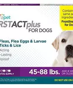 TevraPet FirstAct Plus Flea and Tick Topical for Dogs 45-88 Pounds, 3 Applicators