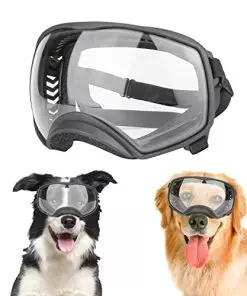 NAMSAN Clear Dog Goggles Medium Large Dog Sport Sunglasses UV Protection Soft Pet Goggles Deep Eyecups Fog/Windproof Outdoor Eyewear for Medium-Large Dogs, Black