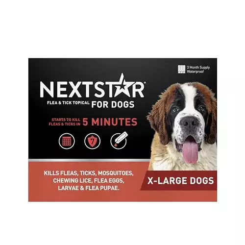 NEXTSTAR Flea and Tick Prevention for Dogs, Repellent, Treatment, and Control, Fast Acting Waterproof Topical Drops for Extra-Large Dogs, 3 Month Dose