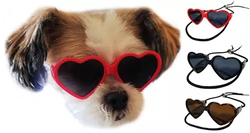 3-Pack Dog Cat Pet Heart Sunglasses Goggles for Small Breeds up to 15lbs G027-NP (Red+ Black +Tortoise Brown)