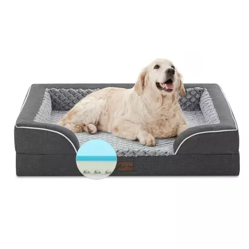 Casa Paw Memory Foam XL Dog Bed with Bolsters, Cooling Dog Beds for Extra Large Dogs, Waterproof Orthopedic Dog Couch Bed with Removable Washable Cover, Nonskid Bottom