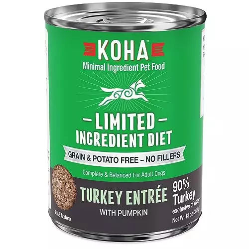 KOHA Limited Ingredient Diet Turkey Entrée for Dogs – Grain Free Wet Dog Food with No Fillers – Sensitive Stomach Canned Dog Food – 13 oz Pack of 12