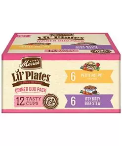 Merrick Lil’ Plates Grain Free Dinner Duos Soft Natural Wet Small Dog Food Variety Pack, Beef and Chicken – (1) 2.6 lb. Tubs