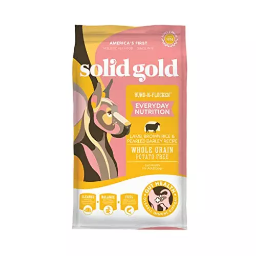 Solid Gold Hund N Flocken – Dry Dog Food w/Lamb, Rice & Pearled Barley – Digestive Probiotics for Dogs – Gut Health & Immune Support – Gluten Free – Omega 3, Superfoods & Antioxidants – 24 LB