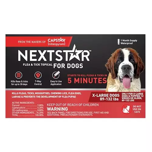 NEXTSTAR Flea And Tick Prevention For Dogs, Repellent, Treatment, and Control, Fast Acting Waterproof Topical Drops for Extra-Large Dogs, 1 Month Dose