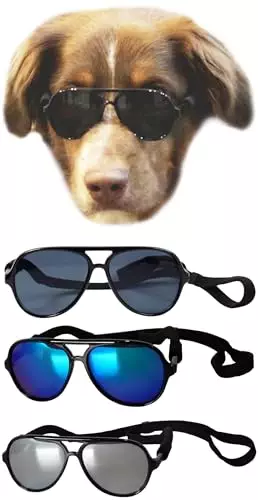 3-Pack Dog Pet Aviator Sunglasses Medium Breeds 20-40 lbs Costume Prop Photoshoot G010-NP (Black +Black-Mirror + Black-Emerald Mirror)
