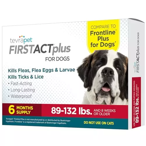 FirstAct Plus Flea Treatment for Dogs, Extra Large Dogs 89+ lbs, 6 Doses, Same Active Ingredients as Frontline Plus Flea and Tick Prevention for Dogs