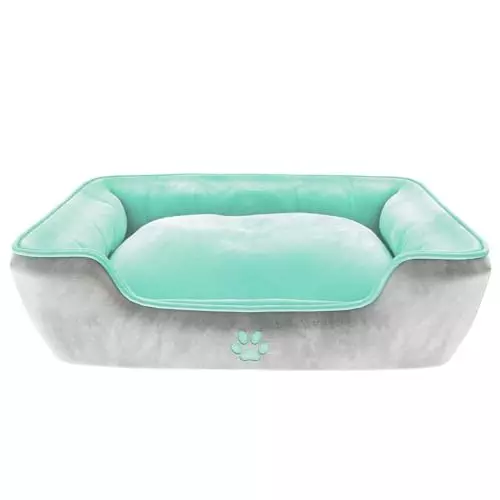 Dog Bed for Large and Medium Dogs, 35x27x6.5 Inches – Machine Washable Pet Bed Couch with Waterproof Liner, Removable Cover & Non-Skid Bottom (Pale Grey and Pale Green)