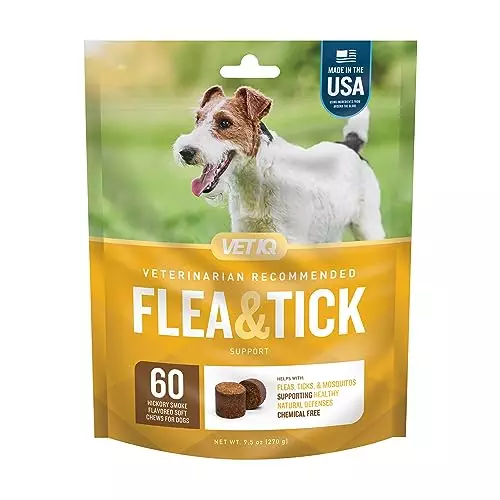 VetIQ Flea & Tick Support for Dogs, Flea and Tick Chewable for Dogs, Supports Dog’s Natural Flea Defenses, Free of Added Chemicals and Garlic, Hickory Smoke Flavor, 60 Count