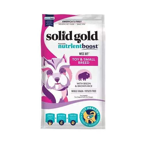 Solid Gold Small Breed Dog Food – Nutrientboost Wee Bit Whole Grain Made w/Real Bison, Brown Rice, & Pearled Barley – High Fiber, Probiotic Dry Dog Food for Dogs with Sensitive Stomachs – 11 LB