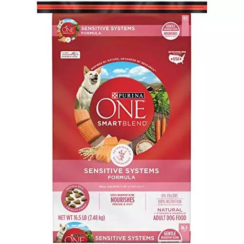 Purina ONE Natural, Sensitive Stomach Dry Dog Food, +Plus Skin & Coat Formula – 16.5 lb. Bag