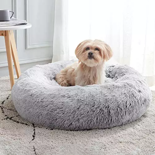 WESTERN HOME WH Calming Dog & Cat Bed, Anti-Anxiety Donut Cuddler Warming Cozy Soft Round Bed, Fluffy Faux Fur Plush Cushion Bed for Small Medium Dogs and Cats (20″/24″/27″/30″)