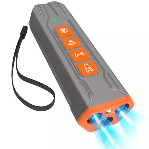 ZZWD Ultrasonic Dog Bark Deterrent Device, Rechargeable Barking Dog Silencer, Sonic Anti Barking Control Device with 3X Sonic Emitterswith LED Torch 4 Modes