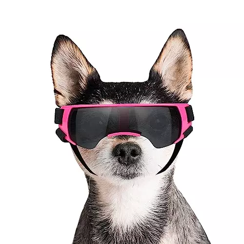Dog Goggles Sunglasses Small to Medium Breed, Anti-Fog UV400 Lens Puppy Sunglasses, Adjustable Lightweight Doggie Goggles for UV, Wind, Snow, Dust Protection, Pink