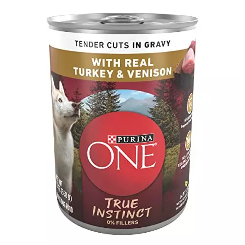 Purina ONE High Protein Wet Dog Food True Instinct Tender Cuts in Dog Food Gravy With Real Turkey and Venison – (12) 13 oz. Cans