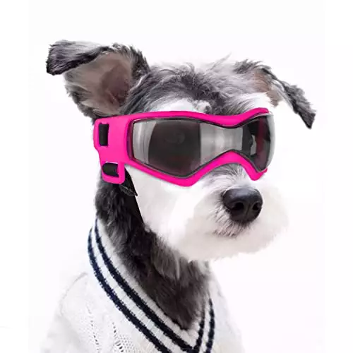 Billionchains Dog Goggles Dog Sunglasses for Medium Breed UV Protection Windproof with Adjustable Head Straps Chin Straps for Ride Car/Hiking Travel/On Beach-Pink