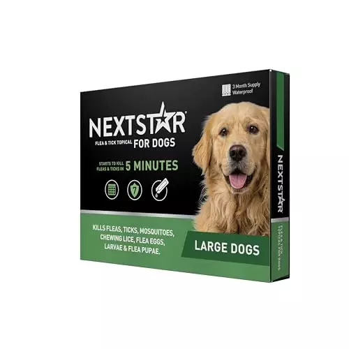 NEXTSTAR Flea and Tick Prevention for Dogs, Repellent, and Control, Fast Acting Waterproof Topical Drops for Large Dogs, 3 Monthly Doses