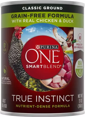 Purina ONE SmartBlend True Instinct Classic Ground with Real Chicken & Duck Dog Food 13 oz. Can, (Pack of 1)