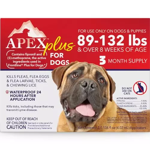 Apex Plus Flea Treatment for Dogs, X-Large Dogs (89-132 lbs) — Dog Flea, Tick, Flea Eggs, Flea Larvae, and Chewing Lice Prevention Medicine for 30-Days — 3-Month Supply