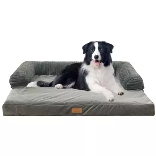 KMFYZYE Dog Beds for Large Dogs Orthopedic Dog Bed, Washable Dog Bed with Bolster Sides, Dog Bed with Removable Cover, Waterproof Pet Bed, Grey, 35″x26″