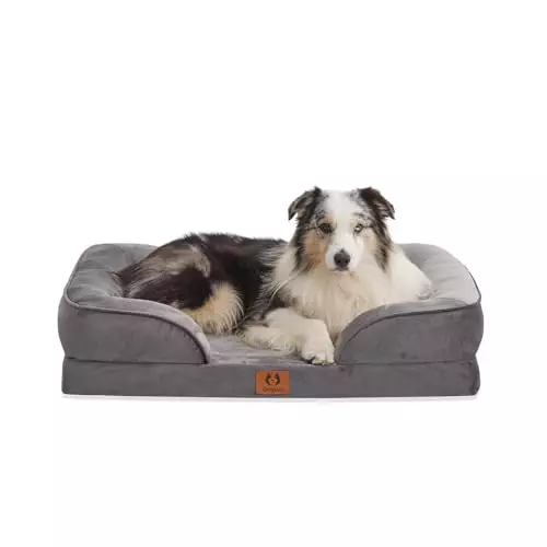 CozyLux Large Dog Bed Washable Waterproof Egg Foam Support Dog Couch Sofa Bed, for Dogs up to 50 lbs Grey