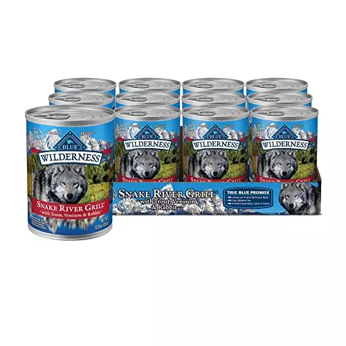 Blue Buffalo Wilderness Snake River Grill High Protein, Natural Wet Dog Food, Trout, Venison & Rabbit 12.5-oz cans (Pack of 12)