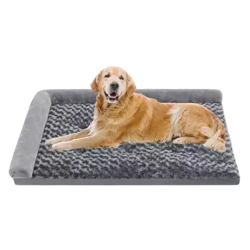 FurryWee Washable Dog Beds for Large Sized Dogs, XL Dog Bed, XLarge Dog Bed Mat, Dog Sofa Couch Bed with L-Shaped Bolster, Cozy Plush, Pet Bed with Non-Skid Bottom 40×32 inch
