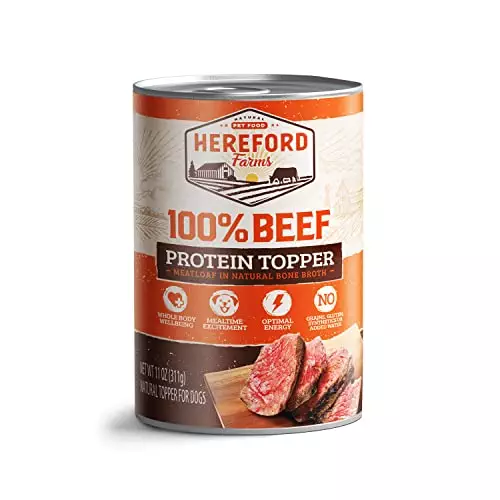 HEREFORD FARMS 100% Beef Wet Dog Food, in Bone-Broth, Protein and Collagen Supplement, All-Natural Mixer & Topper with Gravy for Kibble- 11oz. (12 cans)