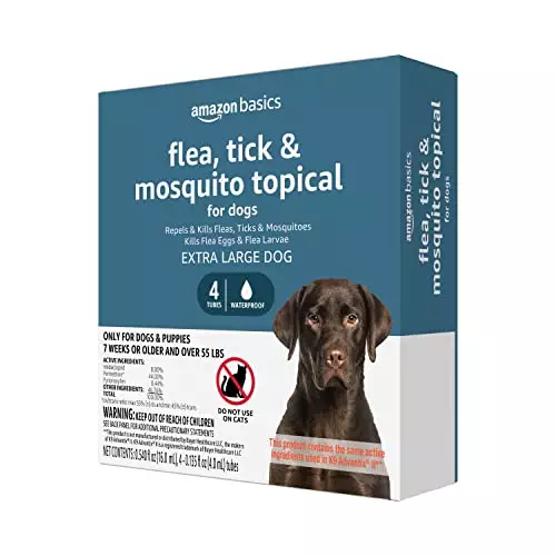 Amazon Basics Flea, Tick & Mosquito Topical for X-Large Dog (over 55 pounds), 4 Count