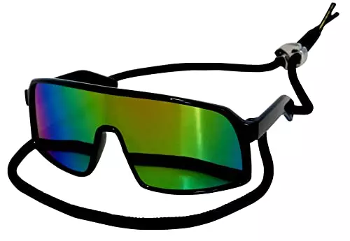 G041 Dog Cat Pet Sports Turbo Small Sunglasses for Toy Breeds 8-18lbs (Black-Rainbow Mirror)