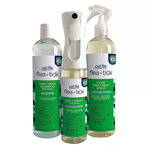 Pet Life Unlimited Natural Flea & Tick 3-Step Set| Flea & Tick Treatment Shampoo for Dogs, Flea & Tick Home Treatment Spray for Dog Homes and Flea & Tick Daily Spray for Dogs| Made in USA| 3 Count Kit