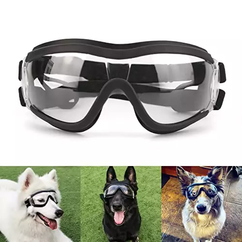 PETLESO Dog Goggles Large Breed, Large Dog Sunglasses Eye Protection for Dogs Windproof Goggles for Medium Large Dog Riding Biking Driving, Clear