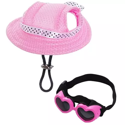 choyaxo Dog Sun Hat Set Including Dog Visor Sunbonnet Outfit with Ear Holes Dog Sunglasses Dog Baseball Cap for Puppy Small Dogs Outdoor UV Protection(Pink)