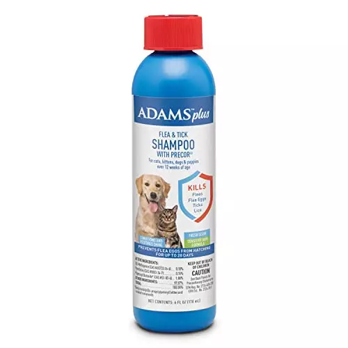 Adams Plus Flea & Tick Shampoo with Precor for Cats, Kittens, Dogs & Puppies Over 12 Weeks Of Age |Sensitive Skin Flea Treatment for Dogs & Cats |Kills Adult Fleas, Flea Eggs, Ticks, and Lice |6 Oz