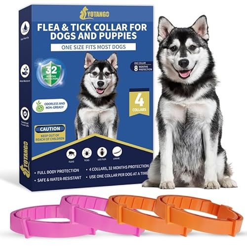 4 Pack Flea Collar for Dogs, 32 Months Flea and Tick Prevention for Dogs, Adjustable Flea and Tick Collar for Dogs Puppies, Waterproof Dog Flea Collar, Natural Dog Flea and Tick Treatment(Pink&Orange)