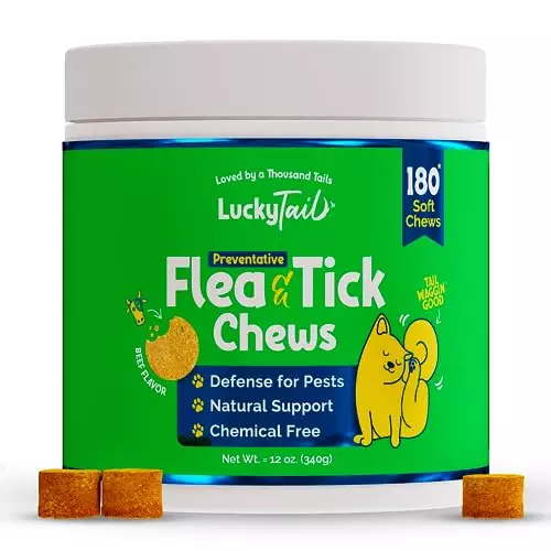 LuckyTail’s Natural Flea and Tick Prevention for Dogs – Brewers Dried Yeast with Garlic for Dogs – Vitamin B Supplements for Dogs – Made in The USA – Aprox. 180 Soft Chews