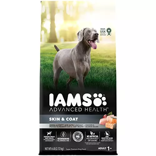 IAMS Advanced Health Skin & Coat Chicken and Salmon Recipe Adult Dry Dog Food, 6 lb. Bag, Brown, 6.00 Pound (Pack of 1)