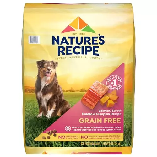 Nature′s Recipe Dry Dog Food, Grain Free Salmon, Sweet Potato & Pumpkin Recipe, 34 lb. Bag