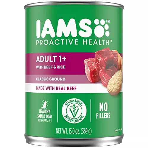 IAMS PROACTIVE HEALTH Adult Wet Dog Food Classic Ground with Beef and Whole Grain Rice, 12-Pack of 13 oz. Cans