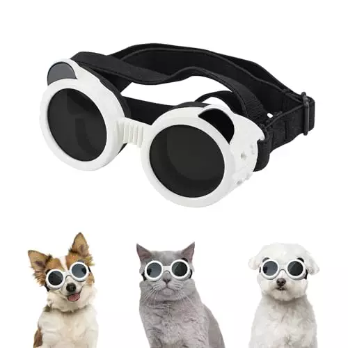 Enjoying Small Dog Goggles Panda Style UV Lens Doggy Sunglasses for Small Dogs Eye Protection Cat Glasses Antifogging Windproof Snowproof, White
