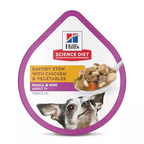 Hill’s Science Diet Wet Dog Food, Adult 7+ For Senior Dogs, Small Paws For Small Breeds, Savory Stew Chicken & Vegetables, 3.5 oz. Cans, 12-Pack