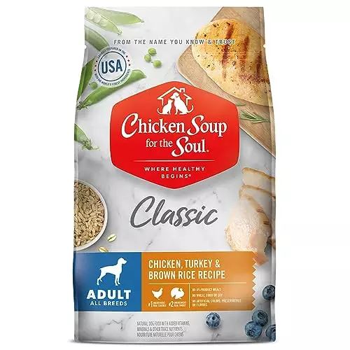 Chicken Soup for the Soul Pet Food Adult Dog Food, Chicken, Turkey & Brown Rice Recipe, 13.5 lb. Bag | Soy Free, Corn Free, Wheat Free | Dry Dog Food Made with Real Ingredients, Model:101004