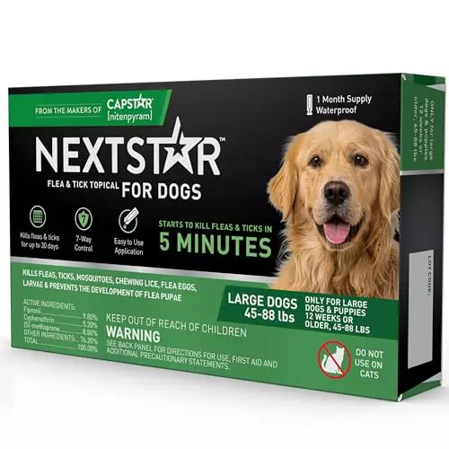 NEXTSTAR Flea and Tick Prevention for Dogs, Repellent, and Control, Fast Acting Waterproof Topical Drops for Large Dogs, 1 Month Dose