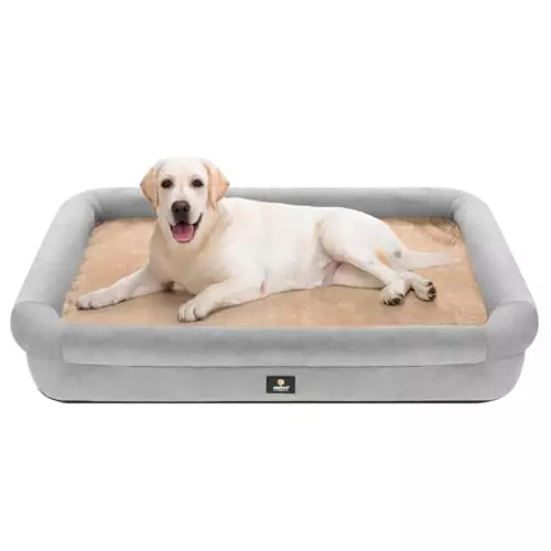 Veehoo XXL Dog Bed for Large Dogs – Orthopedic Dog Bed with Removable Washable Cover, 4-Sides Bolster Extra Large Dog Couch Bed Pet Sofa Bed with Nonslip Bottom, Khaki