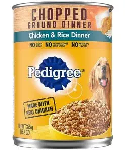 PEDIGREE CHOPPED GROUND DINNER Adult Canned Soft Wet Dog Food, Chicken & Rice Dinner, 13.2 oz. Cans (Pack of 12)