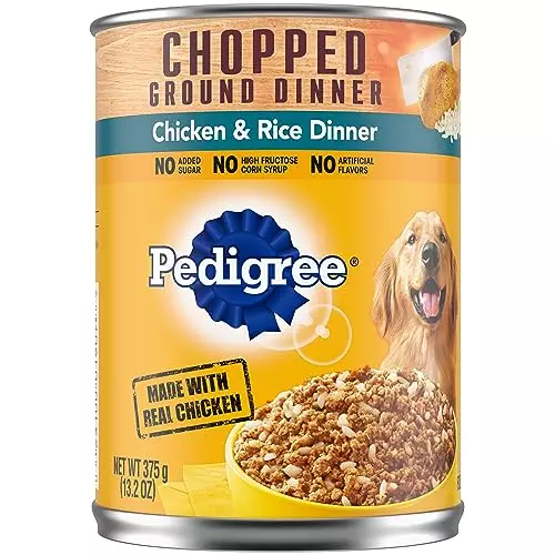 PEDIGREE CHOPPED GROUND DINNER Adult Canned Soft Wet Dog Food, Chicken & Rice Dinner, 13.2 oz. Cans (Pack of 12)
