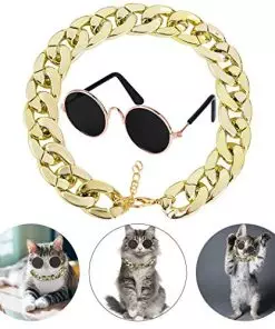 Legendog , 2pcs Fashion Cool Pet Sunglasses Adjustable Pet gold chain Set for Cats and Small Dogs