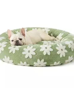 Lesure Donut Small Dog Bed – Round Cat Beds for Indoor Cats Calming Pet Beds, Cute Modern Beds with Jacquard Shaggy Plush & Anti Slip Bottom, 30 Inch, Green