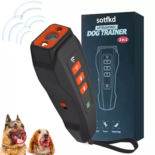 sotfkd Dog Bark Deterrent Devices, Rechargeable Ultrasonic Dog Bark Deterrent, Controls, 33 ft. Range, Human and Dog Safe, Portable & Rechargeable, Behavioral Training Aid